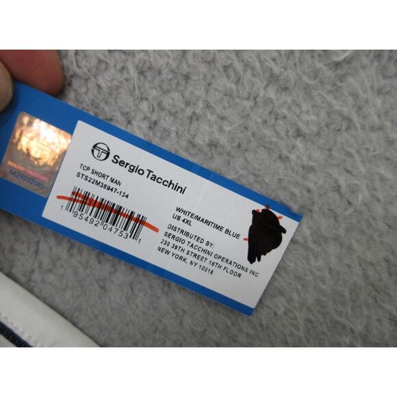 NWT Sergio Tacchini TCP Shorts Mens Size 4XL Mesh Lined WHITE NAVY BLUE Shorts - Picture 3 of 13